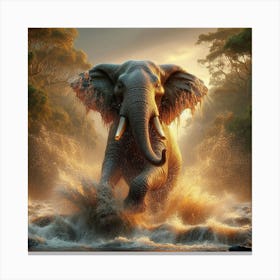 Elephant In The Water 3 Canvas Print