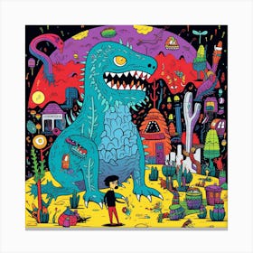 Child And A Dinosaur Canvas Print