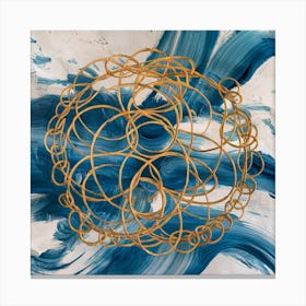 Golden Harmony Abstract Intertwining Circles On Blue (1) Canvas Print