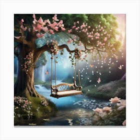 Leonardo Diffusion Xl A Dreamy Forest With Fairy And River And 1 Canvas Print