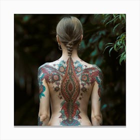 Back Of A Woman With Tattoos 1 Canvas Print