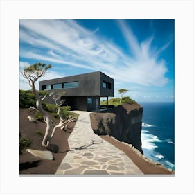 Beautiful Charcoal Grey Modern House Situated On A Cliff (2) (1) Canvas Print