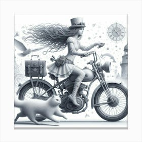 Girl On A Motorcycle Canvas Print