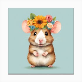 Floral Baby Hamster Nursery Illustration (5) Canvas Print