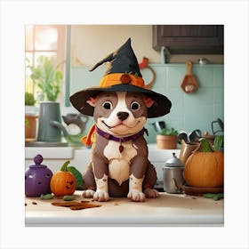Halloween Dog In A Witch Hat Canvas Print