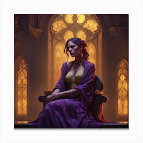 Woman In Purple Sitting On A Chair 1 Canvas Print