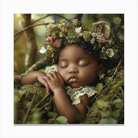 Baby Sleeping In The Forest Canvas Print