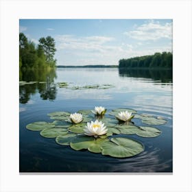 Water Lily On The Surface Of A Placid Swedish Lake During A Summer Morning Minimalist Style Captur 2 Canvas Print