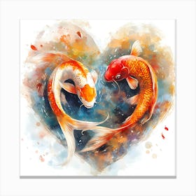 Koi Fish In Heart 4 Canvas Print