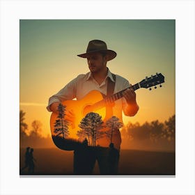 Sunset Acoustic Guitar 1 Canvas Print