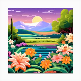 Landscape With Flowers 1 Canvas Print