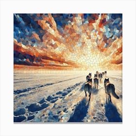 Sled Dogs At Sunset Canvas Print