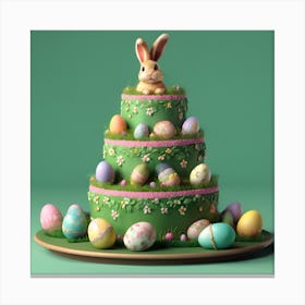 Easter Bunny Cake with Pastel Eggs Canvas Print