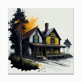Colored House Ink Painting (139) Canvas Print