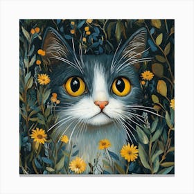 Cat In Flowers 5 Canvas Print