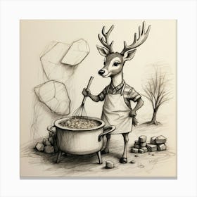 Deer Cooking Canvas Print