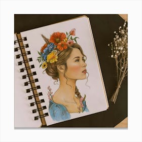 Watercolor Of A Girl With Flowers Canvas Print