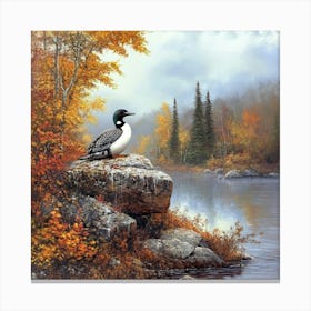 Loon By The Lake Art Canvas Print