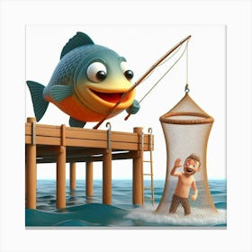 Fishing Man And Fish Canvas Print