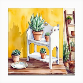 Watercolor Of Potted Plants Canvas Print