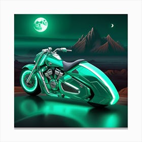 Green Motorcycle In The Night 1 Canvas Print