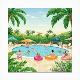 Summertime Swimming Pool Art Print 1 Canvas Print