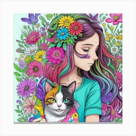 Girl and cat lucky charm 2 Canvas Print