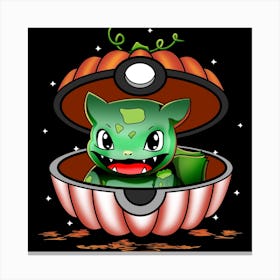 Bulbasaur In Pumpkin Ball - Pokemon Halloween Canvas Print