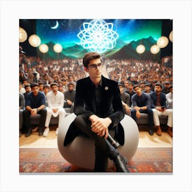 Man Sitting In Front Of A Crowd Canvas Print