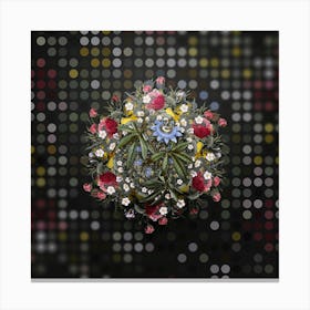 Vintage Blue Passionflower Flower Wreath on Dot Bokeh Pattern n.0739 Canvas Print