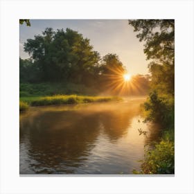 Sunrise Over A River Canvas Print