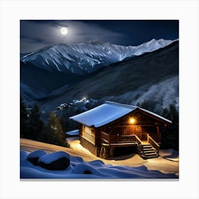 Cabin At Night In The Mountains Canvas Print