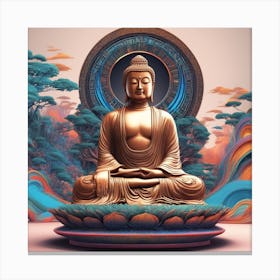 Lord Buddha Is Walking Down A Long Path, In The Style Of Bold And Colorful Graphic Design, David , R (1) Canvas Print