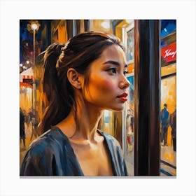 Photo Beautiful Young Woman Looking At The Shop Window At Night 3 Canvas Print