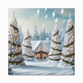 Christmas House In The Snow Canvas Print