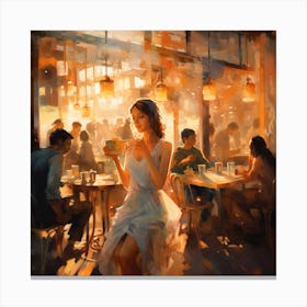 Girl In A Cafe Canvas Print