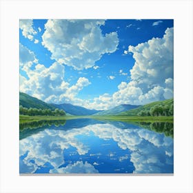 Clouds Reflected In A Lake Art Canvas Print