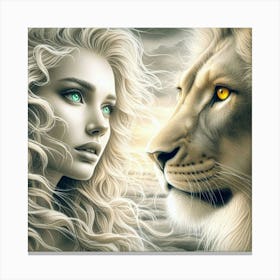 A beautiful woman and lion 2 Canvas Print