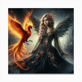 Portrays A Young Fairy Alongside A Phoenix 2 Canvas Print