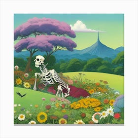 Skeleton In The Meadow Canvas Print