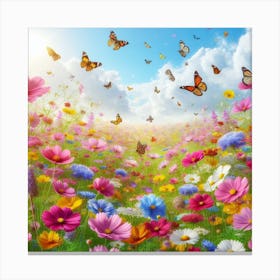 Colorful Meadow With Butterflies 3 Canvas Print