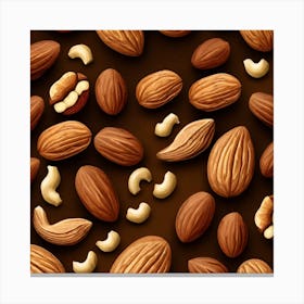 Almonds On A Brown Background Canvas Print