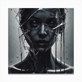 Pale Woman Face Behind Shattered Glass Canvas Print