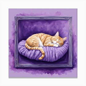 Orange Tabby Cat In Purple Frame Canvas Print