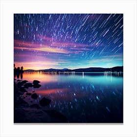 Star Trails Over Lake 1 Canvas Print