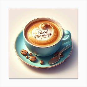 Good Morning Turquoise Coffee Cup Canvas Print