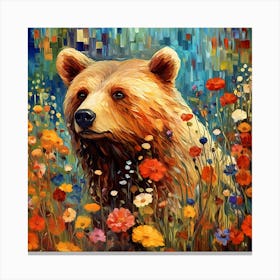 Bear with wild flowers Canvas Print