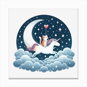 Valentine's Day Lovely Cat Riding a Unicorn 22 Canvas Print