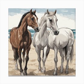 Drawing For Nice Horses In Beach 231462094 Canvas Print