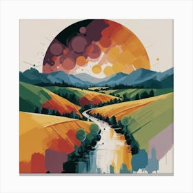 The wide, multi-colored array has circular shapes that create a picturesque landscape 5 Canvas Print